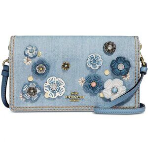 COACH Hayden Denim Crossbody with Tea Rose Appliqué Crossbody Bag
